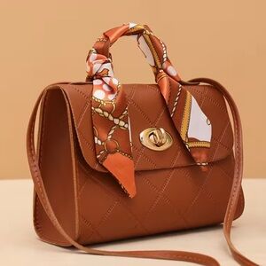 Unbranded Brown Quilted Handbag with Scarf Accent- NIP